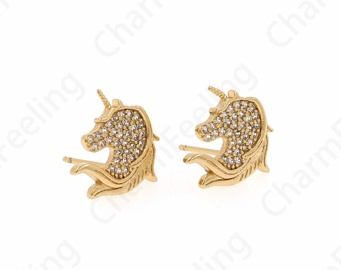 Pierced Earrings,Wooden Horse Earrings, 18K Gold Filled Meteor Earrings, Micropavé CZ Earrings, DIY Jewelry Supplies, 13.5x13x1.5mm