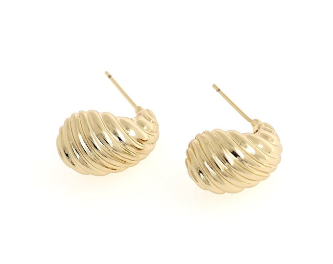 Puffed Water Drop Earrings,18K Gold Filled Stud Earrings,Dainty Earrings,Gift For Her, DIY Jewelry Supplies, 20x12x10.5mm