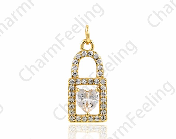 Micropavé CZ Padlock Pendant, MicroPave Padlock Necklace, Gold Lock Pendant,Lock Pendant, Minimalist Lock Necklace 9.5x24x4.5mm 1pcs
