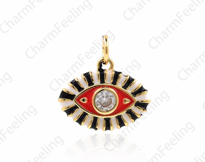 18K Gold Filled Enamel Eye Necklace,Micropavé CZ Magic Eye Pendant, Enamel Charm,Magic Eye Pendant,DIY Jewelry Accessories, 16x15x2.5mm