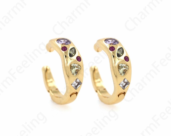 Micropavé CZ Ladies Ear Clips,Ear Clip Earrings,Pierced Earrings,18K Gold Filled Simple Earrings,Twist Ear Clips,Gift for Her,13.4x14x4.4mm