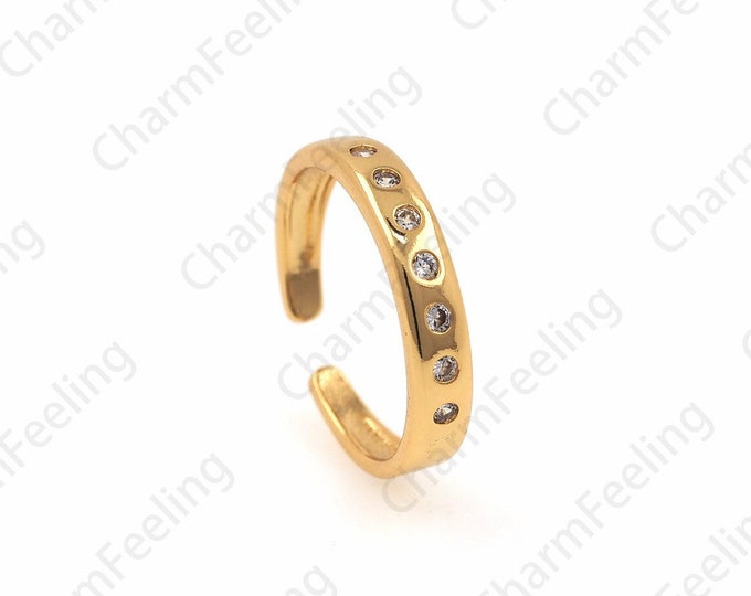 18K Gold Filled Minimalist Thin Ring, Micro-Pavé CZ Daily Ring, Adjustable Ring, Daily Ring, Gold Open Ring, Simple Charm