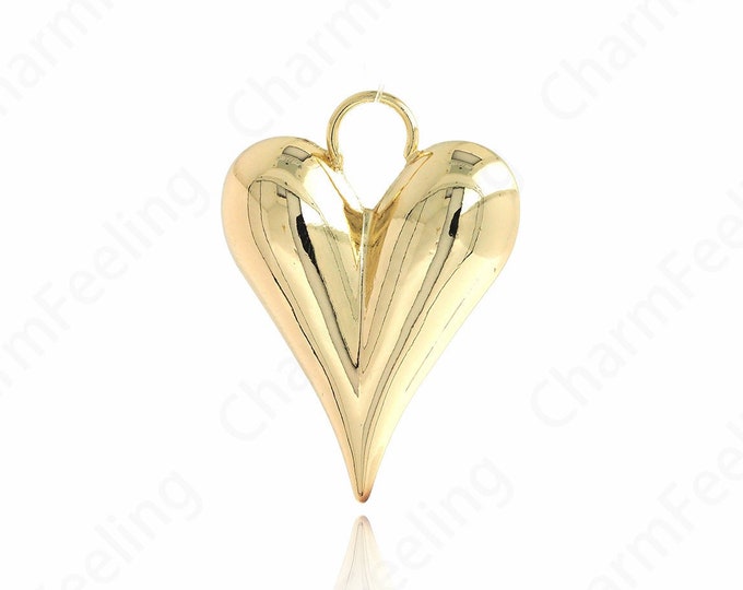 Puffed Heart Pendant,Dainty Love Necklace,18K Gold Filled Heart Charm, Love Charm, DIY Jewelry Accessories, 38x28.5x10mm