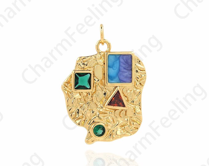 18K Gold Filled Geometric Pendant, Contour Necklace, Micropavé CZ Contour Charm, Head Pendant, DIY Jewelry Supplies, 27.5x20x3mm