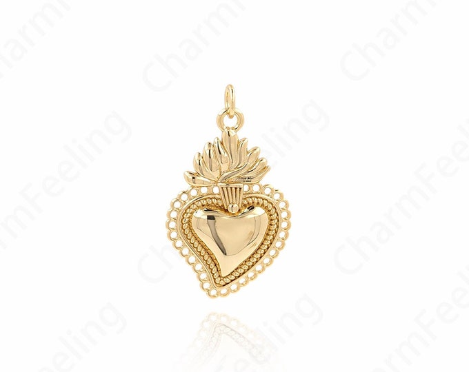 Love Necklace, Dainty Charm, Micropavé CZ Round Pendant, 18K Gold Filled Heart Charm, Heart Necklace, DIY Jewelry Supplies, 31.5x18.5x2.5mm