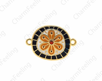 18K Gold Filled Circular Connector, Flower-Shaped Connector, Enamel Connector, DIY Necklace And Bracelet Accessories, 13x19x2mm