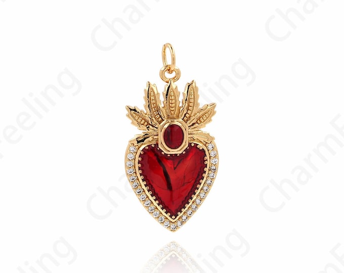 Heart-Shaped Charm, MicroPave CZ Oil Drop Heart Pendant, Heart Necklace, DIY Jewelry Making Supplies 30.5x15x3.8mm