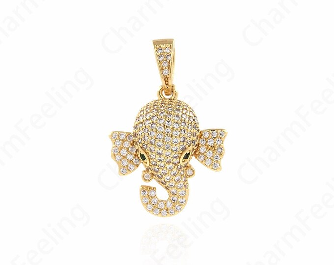 Elephant Charm, 18K Gold Filled Elephant Necklace, Micropavé CZ Elephant Pendant,Elephant Pendant,DIY Jewelry Supplies,28x19x6.5mm