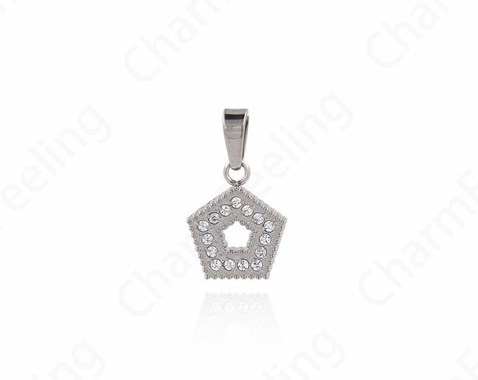 Pentacle Pendant,  Silver Filled Star Charm, Pentagram Necklace, Star Pendant, DIY Jewelry Supplies, 15.5x9x1.7mm