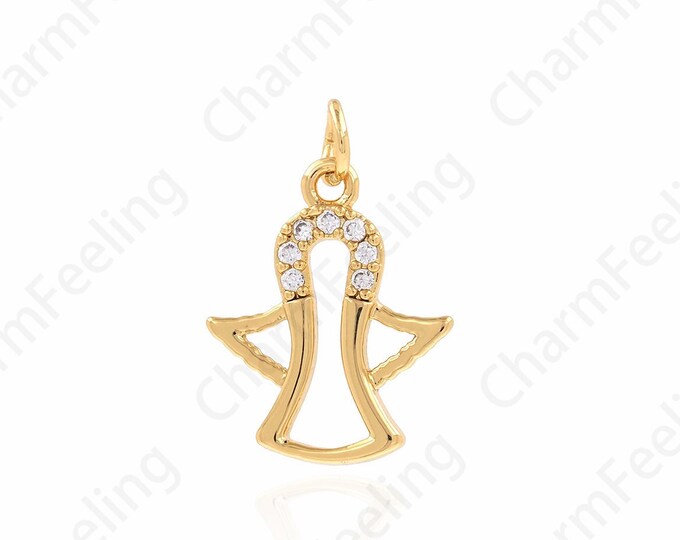 Ghost Pendant, Micropavé CZ Ghost Necklace, 18K Gold Filled Mystery Necklace, 18K Gold Filled Ghost Charm, DIY Jewelry Supplies, 12x18x1.5mm