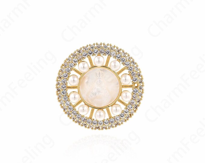 MicroPave CZ Pearl Pendant,18K Gold Filled Virgin Mary Pendant,Round Virgin Mary Necklace, Religious Jewelry 31x26.5x3.5mm