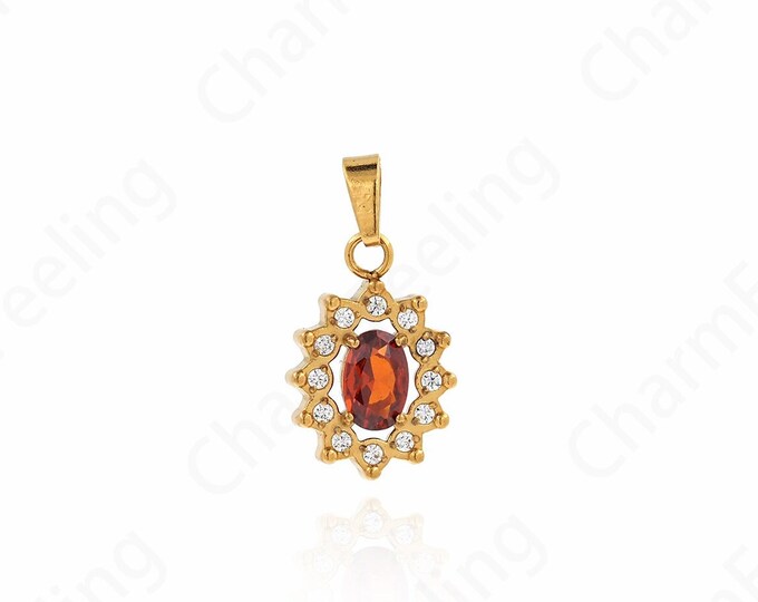 18K Gold Filled Crystal Necklace, Oval Crystal Pendant, Micropavé CZ Oval Pendant, Crystal Charm, DIY Jewelry Accessories,19.5x10x3mm