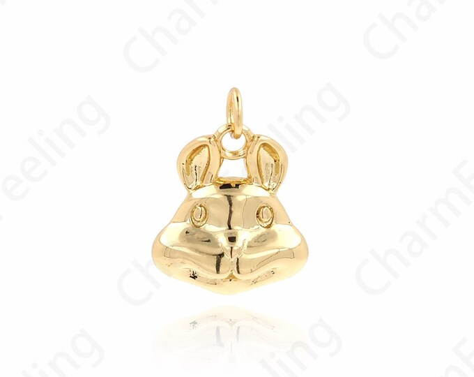 Rabbit Necklace, Gold Rabbit Necklace, 18K Gold Filled Rabbit Pendant, Cute Charm, Animal Charm, DIY Jewelry Accessories, 16x12x5mm