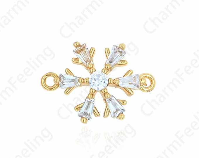 Snowflake Connector,18K Gold Filled Snowflake Charm, Weather Connector, Micropavé CZ Circular Connector,DIY Jewelry Supplies, 9.5x13.5x2.5mm