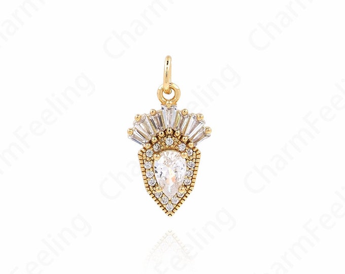 Vegetable Charm, Micro pavé CZ Radish Charm, 18K Gold Filled Radish Pendant, DIY Jewelry Supplies, 20x10.5x3.5mm
