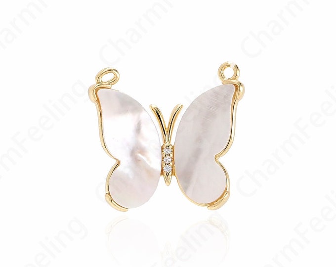 18K Gold Filled Shell Charm,Micropaved CZ Butterfly Pendant,Butterfly Charm,Insect Charm,DIY Jewelry Accessories,18.5x20x3.5mm