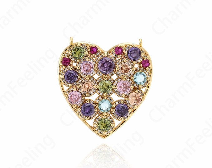 Micropavé CZ Love Necklace,18K Gold Filled Heart Charm, Love Charm, Heart Pendant, DIY Jewelry Accessories, 34x35x4.5mm
