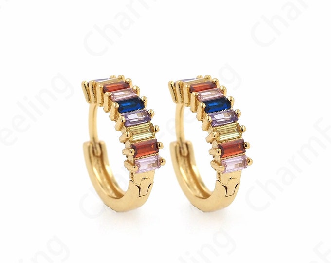 1 Pair,Geometric Earrings, Gold Earrings Charm, Micropave CZ Round Earrings,18K Gold Filled Simple Earrings,Gift for Her 13.3x14.3x4.3mm