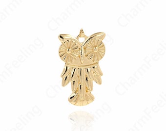 Colgante de búho relleno de oro de 18 quilates, encanto volador, collar de búho, colgante de animal, suministros de joyería DIY, 50x30x3,5 mm