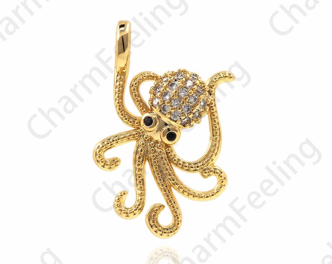 Octopus Necklace, Octopus Charm,18K Gold Filling Charm,Micropavé CZ Octopus Charm,Animal Pendant,Ocean Pendant,DIY Jewelry 25x15x4.5mm