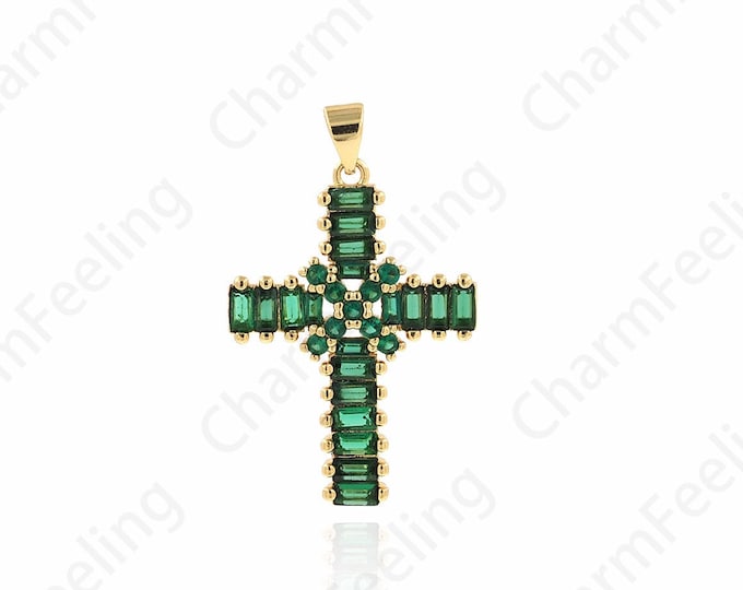 18K Gold Filled Cross Pendant,Micropavé CZ Cross Necklace,Christian Charm,Cross Charm,DIY Jewelry Accessories,35.2x21.8x3.5mm