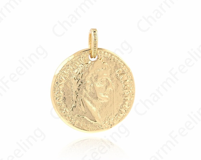 Coin Charm,Round Coin Necklace,Faceted Character Pendant,18K Gold Filled Character Pendant,Round Charm,DIY Jewelry Accessories,23x19x2mm