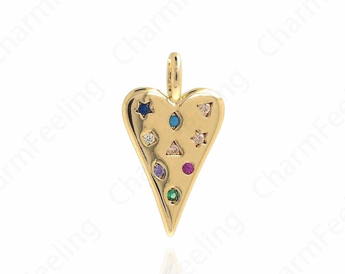 18K Gold Filled Heart Pendant, Micropavé CZ Heart Necklace, Heart Charm, Love Necklace, DIY Jewelry Accessories 21.5x12x4.3mm