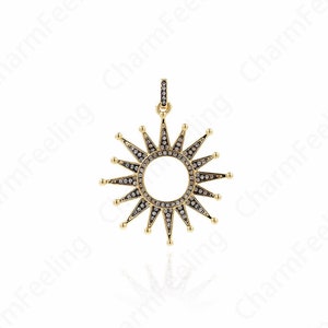 Sun Charm, Sun Necklace, Micropavé CZ Sunshine Pendant, 18K Gold Filled Round Coin Pendant, DIY Jewelry Accessories 35x42.5x2.5mm
