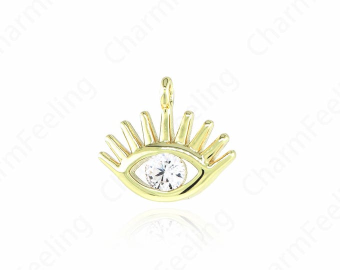 Micropavé CZ Lucky Eye Necklace, Devil's Eye Pendant, Eye Charm, 18K Gold Filled Eye Necklace, DIY Jewelry Supplies, 9.3x10.3x2.2mm
