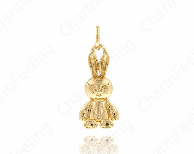 Gold Rabbit Necklace, 18K Gold Filled Rabbit Pendant, Cute Charm, Rabbit Necklace, Animal Charm, DIY Jewelry Accessories, 21x8.5x4.5mm