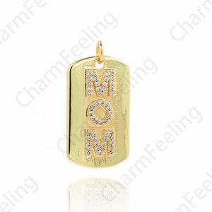 Letter Pendant, 18K Gold Filled Long Necklace, Mama Long Pendant,MOM Necklace, Micropavé CZ MOM Pendant, Gift For Mother 28x14x2mm