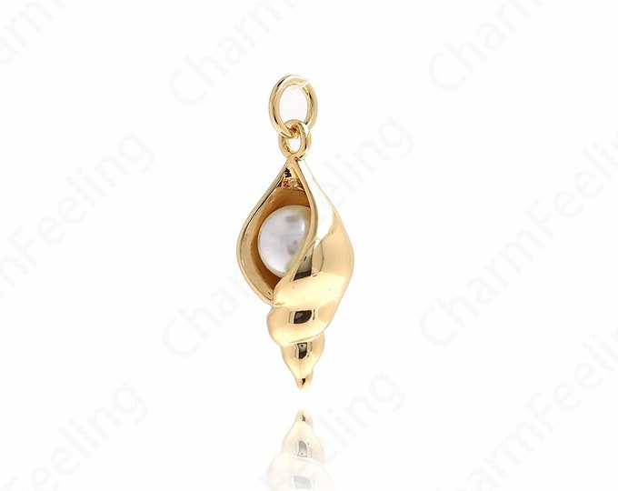 18K Gold Filled Conch Necklace, Conch Pendant,Pearl Ocean Charm, Gold Conch Charm, Suitable For Beach Gifts 24.7x10x7mm