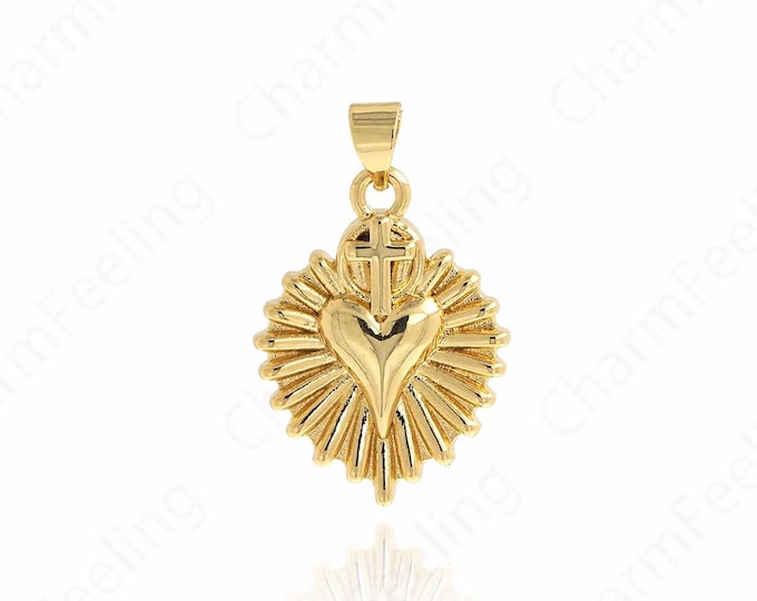 18K Gold Filled Love Charm,Love Necklace, Heart Charm, Micropavé CZ Heart Pendant, Gift for Her, DIY Jewelry Accessories,28x18x4mm