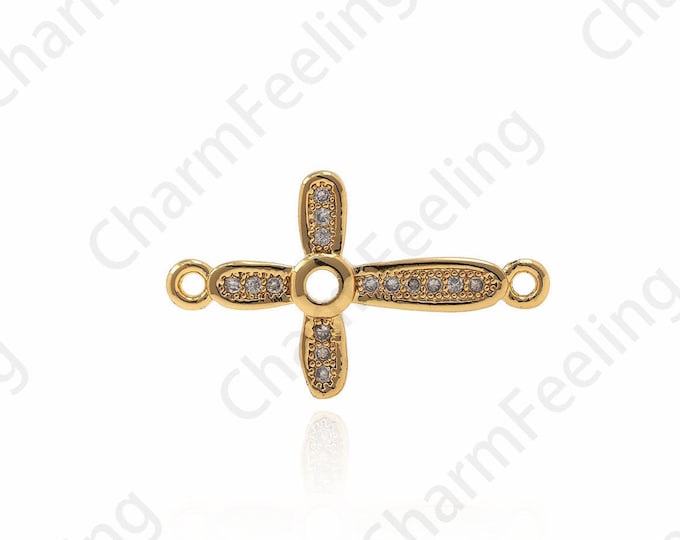 CZ Micro Pave Cross Connectors,,Micro Pave Bead Cubic Zirconia Cross For Jewerly Making 12.2x20.4x1.9mm 1pcs