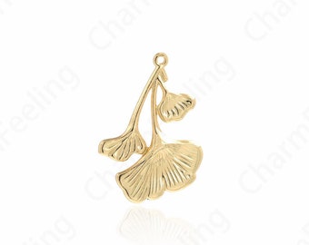 100pcs Plant Alone,Plant Charm,18K Gold Filled Branch Necklace, Leaf Pendant, Branch Charm,DIY Jewelry Making Accessories,32.4x22.7x2mm