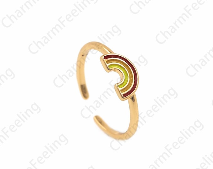 Rainbow Ring, 18K Gold Filled Adjustable Ring, Gold Open Ring, Colorful Charm, Colorful Ring, Thin Ring, Delicate Ring