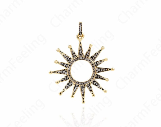 Sun Charm, Sun Necklace, Micropavé CZ Sunshine Pendant, 18K Gold Filled Round Coin Pendant, DIY Jewelry Accessories 35x42.5x2.5mm