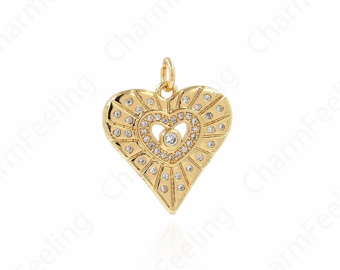 Micropavé CZ Heart Necklace, 18K Gold Filled Heart Pendant, Heart Charm, Love Necklace, DIY Jewelry Accessories 22.5x19x3mm
