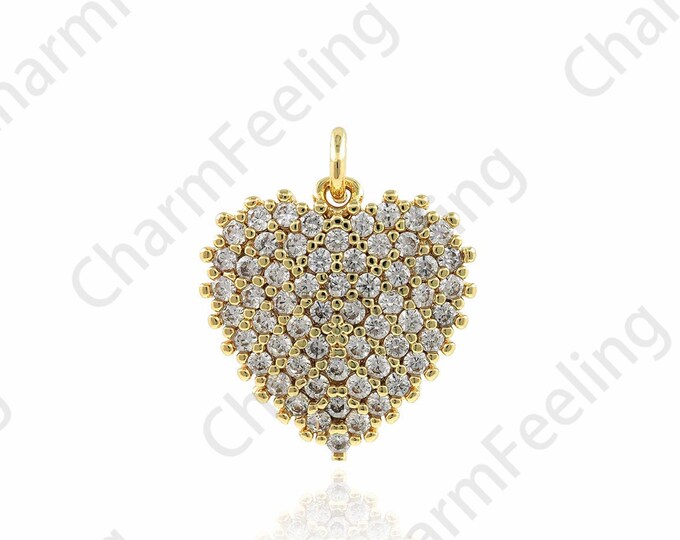 Love Charm, Micropavé CZ Heart Pendant, 18K Gold Filled Love Necklace, Gift for Her, DIY Jewelry Accessories, 18.5x22x3.2mm