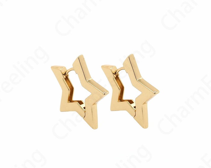1 pair Pentagram Earrings, 18K Gold Filled Star Hollow Earrings, Star Line Earrings, Star Charm, DIY Jewelry Accessories 27.2x25.5x3mm
