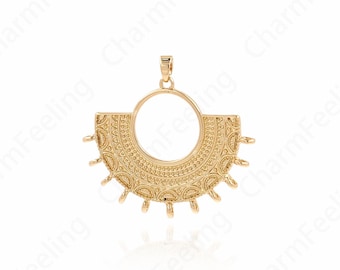 Fan Charm,18K Gold Filled Alloy Pendant,Round Alloy Accessories, Fan Pendant, DIY Jewelry Supplies, 37x40x2mm