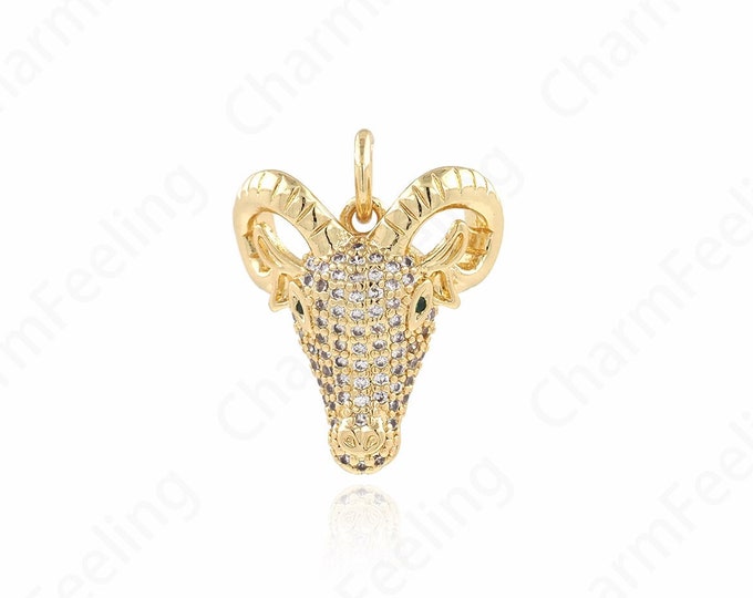 18K Gold Filled Cow Charm, Bull Head Pendant, Micropavé CZ Animal Necklace, Wild Animal Charm, DIY Jewelry Supplies, 25x17.5x7mm