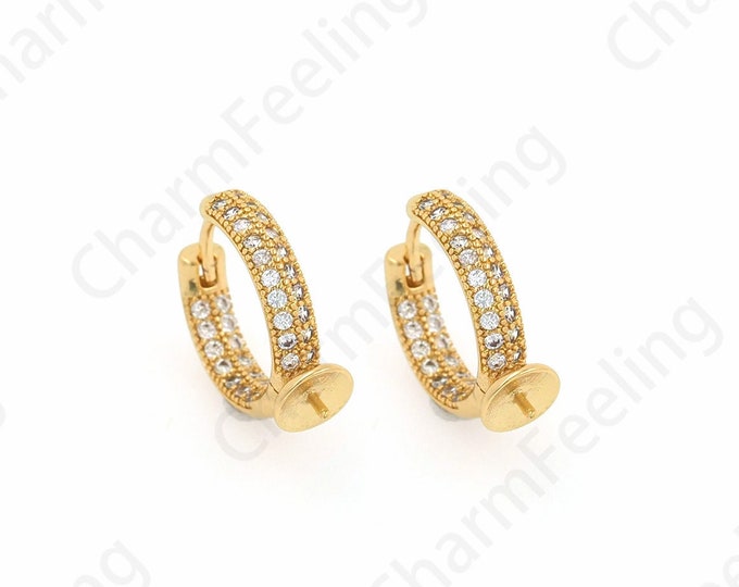 MicroPave CZ Dainty Earrings,Round Earring Accessories,18K Gold Filled Thick Earrings,Hop Hoop Earrings, DIY Jewelry Supplies, 15.5x19x5.8mm