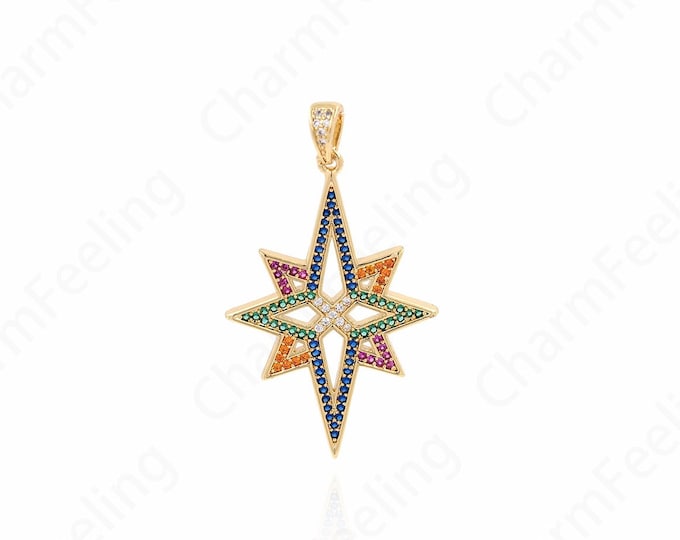 Polaris Charm, Astral Charm, 18K Gold Filled Polaris Pendant, Micropavé CZ Star Necklace, DIY Jewelry Accessories, 44.5x26x2mm