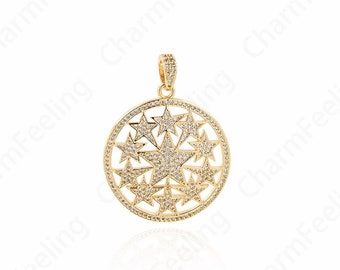 Münze Schmuck, 18K Gold Filled Runde Polaris Halskette, Micropavé CZ Disc Anhänger, Polaris Kleiner Schmuck, DIY Schmuck Zubehör 33x44x4.5mm