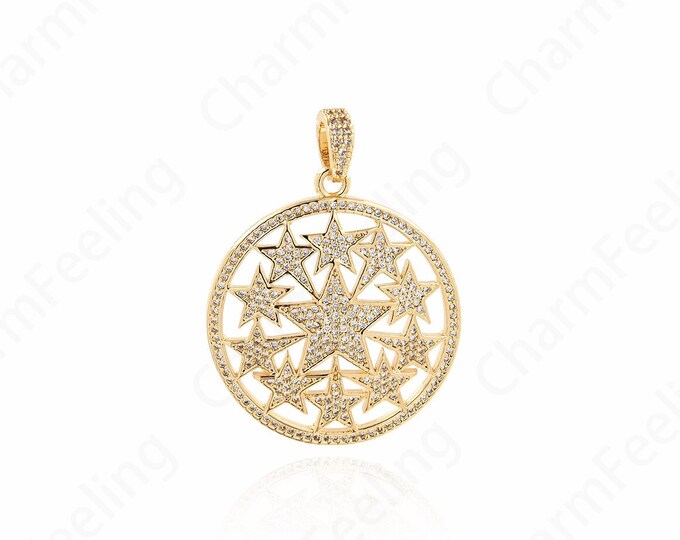 Coin Jewelry,18K Gold Filled Round Polaris Necklace,Micropavé CZ Disc Pendant,Polaris Small Jewelry,DIY Jewelry Accessories 33x44x4.5mm