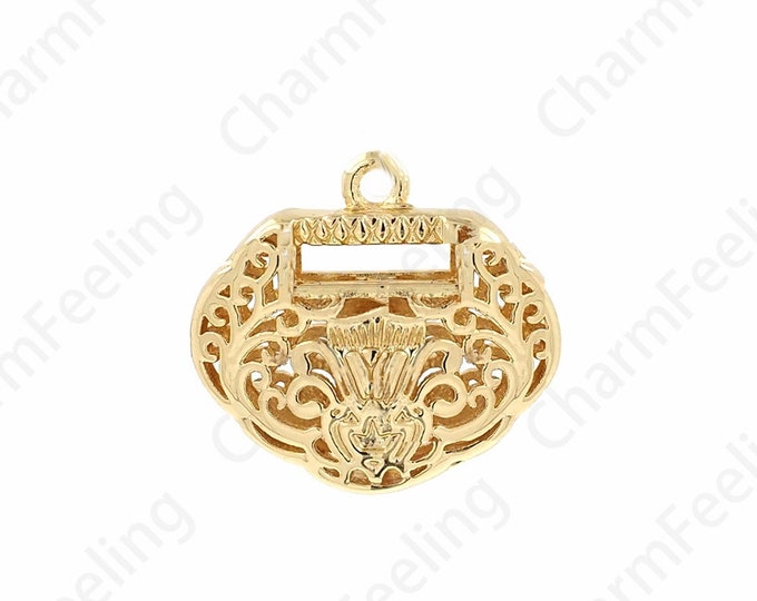 Safe Lock Pendant, Micropavé CZ Lock Charm, 18K Gold Filled Safe Lock Charm, DIY Jewelry Supplies, 15x16x4mm