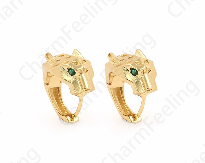 Leopard Earrings,MicroPave CZ Round Earrings,Pierced Earrings,18K Gold Filled Animal Earrings,DIY Jewelry Supplies,17.5x16.5x11.5mm