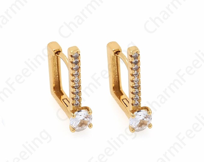 Micropavé CZ Rectangular Earrings,Square Hollow Earrings,18K Gold Filled Hollow Earrings,A Gift For Her,Multi-Zircon Earrings,14x16.5x4mm