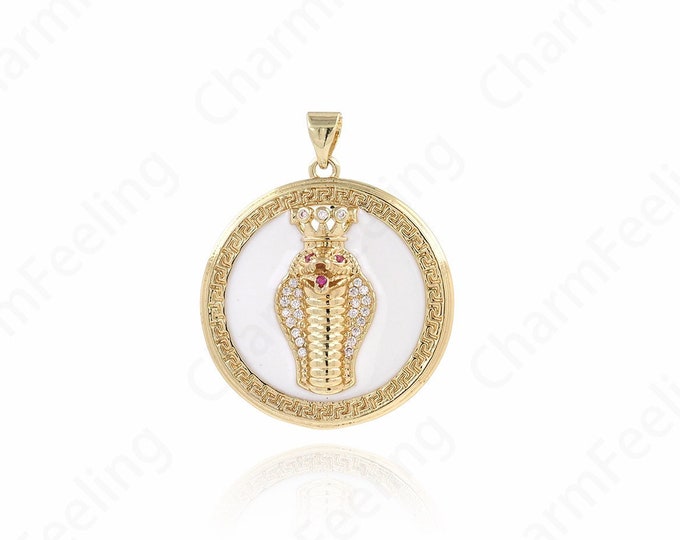 18K Gold Filled Round Snake Necklace, Snake Pendant, Snake Charm, Enamel Charm, Enamel Snake Pendant, DIY Jewelry Supplies, 32.5x26.5x6mm